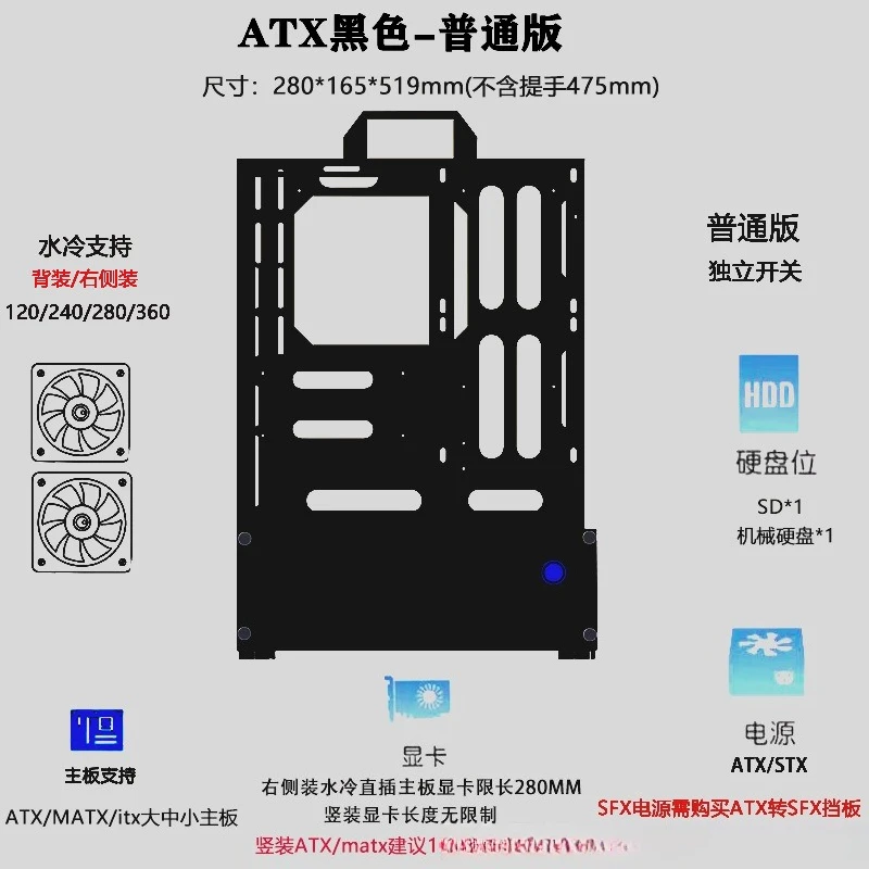 Open Chassis 240/360 Water-Coo - Atx Case recension och pris